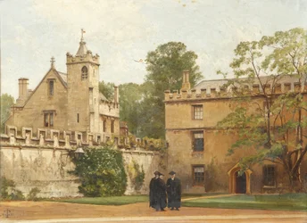 Grammarhallen från St Johns Quadrangle 1881: President Bulley in the Lodgings Drive and Two Others, 1881