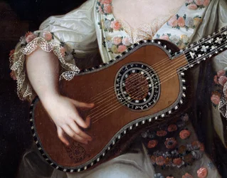 Gitarr, detalj av porträttet av Mademoiselle de Charolais (1695-1758), målning av Pierre Gobert (1662-1744). Frankrike
