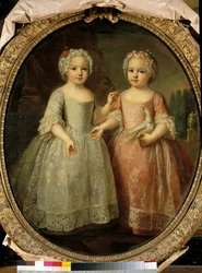 Porträtt av Louise Elisabeth av Frankrike (1727-1759) och Henriette av Frankrike (1727 - 1752), döttrar till Ludvig XV. Målning av Pierre Gobert (1662 - 1744)