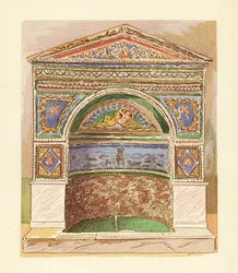 Emaljmosaikfontän i björnens hus, eller Casa dell’ Orso Ferito, Pompeji