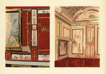 Tullius Faustus hus på Strada della Fortuna (vänster) och Popidius Priscus hus (höger), Pompeji, Chambre d