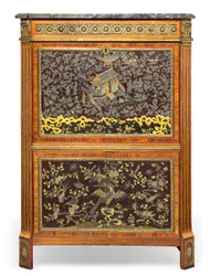 Louis XVI Secretaire a Abbatant, sent 1700-tal (marmor, läder, ormolu-monterad kingwood, tulpanved, amarant, pärlemor inlagd kinesisk lack & Japanning) (se även 3479849)