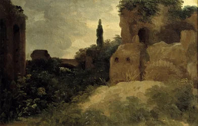 Vid Villa Farnese, romerska ruiner Målning av Pierre Valenciennes (1750-1819) 1700-tal sön. 0,26x0,4 m