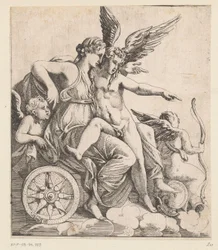 Venus och Amor i en vagn omgiven av putti