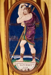 Plack föreställande Saturnus, från Chateau de Madrid, Neuilly, 1559 (målad emalj)