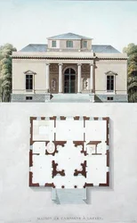 Country House i Laeken, från "Val av de mest framstående monumenten, byggnaderna och husen i kungariket Nederländerna" av Pierre Jacques Goetghebuer, publicerad 1827 (akvatint)