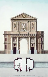 Portalen i Delft, Rotterdam, ur "Choix des Monuments, Edifices et Maisons les plus remarquables du Royaume des Pays-Bas" av Pierre Jacques Goetghebuer, publicerad 1827 (akvatint)