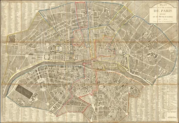 1802 års karta - Plan Routier de la Ville et Faubourg de Paris Divise en 12 Municipalities