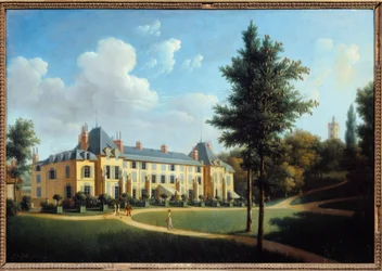 Första imperiet: "" Utsikt över slottet Malmaison, fasad på parken"" Målning av Pierre Joseph Petro (aktiv mellan 1795 och 1819) 1805 Sön. 0,38x0,55 m Malmaison, musee du chateau