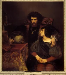 Lara Scene från Lord Byrons "Lara"-låt I. Painting (Vanite) av Pierre Jules Jollivet (1794-1871) 1800-talets sön. 1,3x1,1 m