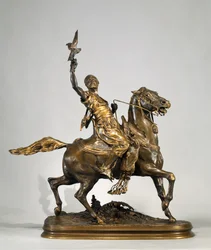 Arabisk falkonerare till häst, ca 1880 (brons)