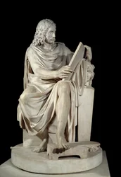 Den franske målaren Nicolas Poussin (1594-1660) Marmorskulptur av Pierre Julien (1731-1804) 1804 Sön. 1,64x1,01 m Paris, Louvren