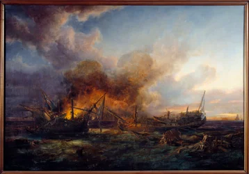 Strid mellan övervakaren och Quebec 1779 Målning av Pierre Gilbert (1783-1860) 1779 Brest, Musee des Beaux Arts