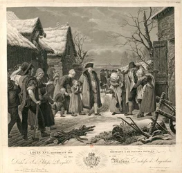 Ludvig XVI delar ut allmosor till de fattiga bönderna vintern 1788, ca. 1817.