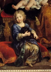 Familjen till Ludvig av Frankrike (1661-1711), son till Ludvig XIV (1638-1715), känd som den store dauphinen, år 1687. Han är avbildad med sin hustru Marie Anne Christine de Baviere och deras barn Ludvig, Philippe (blivande Filip V av Spanien) och Charles.