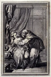Hur andan kommer till tjejer. i "" Tales et nouvelles en verse"" av Jean La Fontaine. 1776. Illustration av P.P. Choffard.