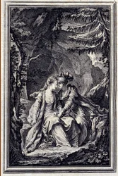 Fästmö till kungen av Garbe - i "" Sagor och noveller på vers"" av Jean La Fontaine. 1776. Illustration av P.P. Choffard.
