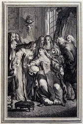 Den sjuka abbedissan - i "Berättelser och noveller på vers" av Jean La Fontaine. 1776. Illustration av P.P. Choffard.