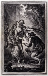 Le Cuvier - i ""Berättelser och noveller på vers"" av Jean La Fontaine. 1776. Illustration av P.P. Choffard.