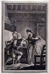 Falken - i ""Berättelser och noveller på vers"" av Jean La Fontaine. 1776. Illustration av P.P. Choffard.
