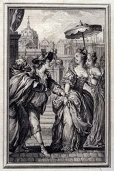 Les Oies du Pere Philippe - i "" Sagor och noveller på vers "" av Jean La Fontaine. 1776. Illustration av P.P. Choffard.