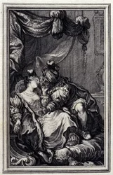 Mona Lisa - i Jean La Fontaines "Tales and short stories in vers". 1776. Illustration av P.P. Choffard.
