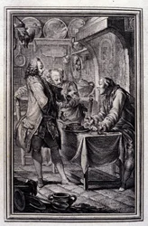 Pasta av ål. i "" Sagor och noveller på vers" av Jean La Fontaine. 1776. Illustration av P.P. Choffard.