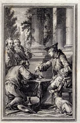 Berättelse om en bonde som hade förolämpat sin Herre - i "Berättelser och nyheter på vers" av Jean La Fontaine. 1776. Illustration av P.P. Choffard.