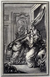 The Couturiere - i ""Berättelser och noveller på vers"" av Jean La Fontaine. 1776. Illustration av P.P. Choffard.