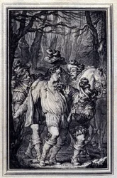 Saint Juliens bön. I "" Sagor och noveller på vers"" av Jean de La Fontaine, Amsterdam 1776. illustrerad av P.P.Choffard.