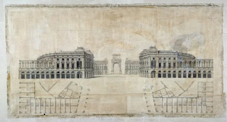 Arkitektur: ”Projekt av Place Royale för Marseille, perspektiv på hamnen och planlösning” 1686 (ritning)