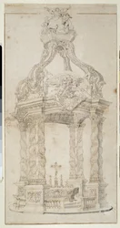 Arkitektur: "Altar och badalquin-projekt" (ritning)