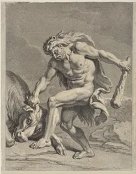 Hercules slåss mot den kretensiska tjuren (ritning)