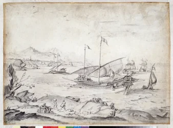 Fartyg i hamnen i Marseille (ritning)