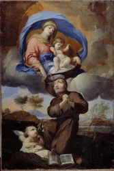 Jungfrun ger skulderbladet till Saint Simon Stock (död 1265) (olja på duk)