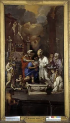 Konstantins dop: Kejsar Caius Flavius Valerius Aurelius Constantinus tar emot sakramentet av påven Sylvester I (Saint), i Johanneskyrkan i Lateranen i Rom