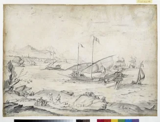 Utsikt över hamnen i Marseille (ritning)