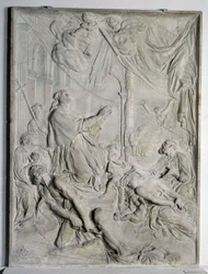 lågrelief av pesten i Milano - Saint Charles Borromee (San Carlo Borromeo) (1538-1584, kardinal och ärkebiskop av Milano) ber (marmor)