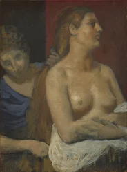 En piga som kammar ett kvinnas hår, ca. 1883