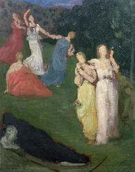 Death and the Maidens (olja på kvarnbräda)