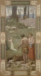 Saint Genevieve som barn i bön
