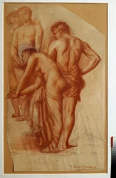 Studie av 4 siffror för "" Vila"". Teckning av Pierre de Puvis De Chavannes (1824-1898) Sön. 0,73 x 0,43 m Paris. Orsay museum