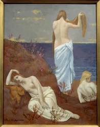 Unga flickor vid havet Målning av Pierre Puvis de Chavannes (1824-1898) 1879 Olja på duk, Dim. 0,61x0,47 m Paris, Musee d
