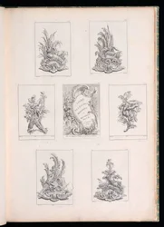Prydnadsdesign med två döda fåglar som ligger på Acanthus Gren, från Livre de Legumes