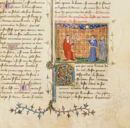 Detalj av en sida från "The Properties of Things" av engelsmannen Bartholomew, i den franska översättningen av Jean Corbechon, ca 1390