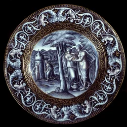 Venus och Psyche Platta i emalj målad av Pierre Reymond (1513-1584) 1500-talet