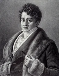 Porträtt av Francois-Joseph (Francois Joseph) Talma (1763-1826), fransk skådespelare Gravyr av Pierre Vigneron (1789-1872) 1800-talets Paris, Musee Carnavalet