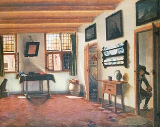 Interiör av holländskt hus, ca 1670, målning av Pieter Janssens Elinga (1623-1683), 48x60 cm