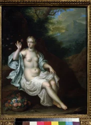 ""Porträtt av Nymph Flore"" (Flora) Målning av Pieter Born (Borm) (1650-1682) Privata samlingar från 1600-talet av Pushkin-museet, Moskva