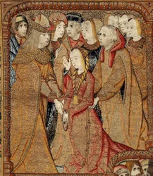 Triumfer för Guds moder eller gyllene sparvar, ca 1500-02 (gobeläng)